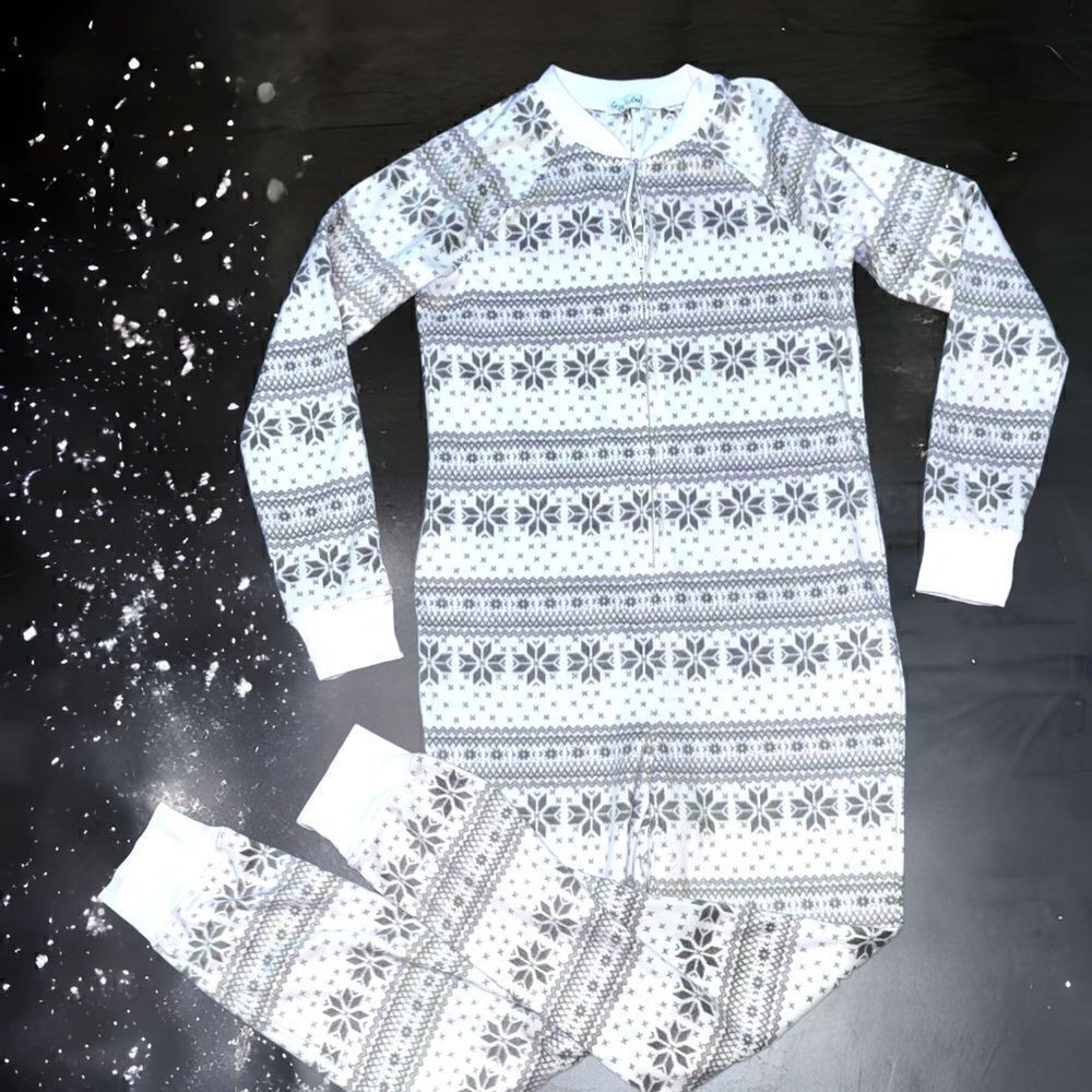 Cosmic Love l Long Sleeve Winter White & Grey Snowflakes l PJ Onesie | Small